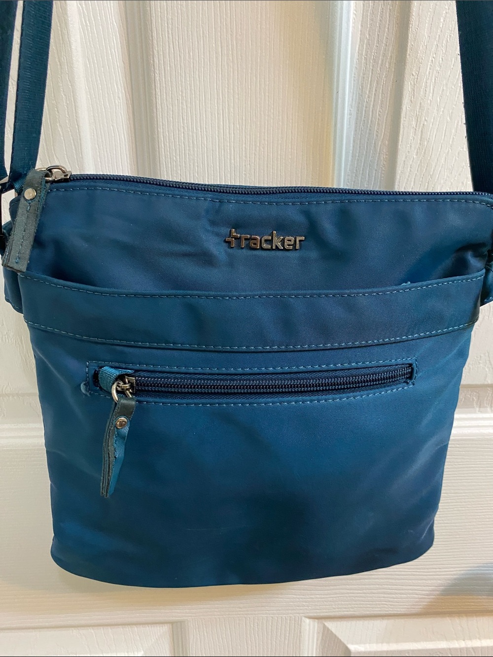 Tracker Crossbody Travel Purse RFID and Looped Secure Zips Teal Adjustable Strap